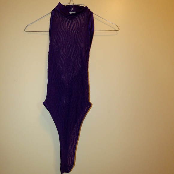 Shirley of Hollywood Purple Stretchy Halter Teddy M - Picture 1 of 4